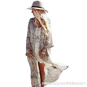 Women's Beach Blouses Kimono Floral Print Chiffon Rayon Cardigan Long Bikini Cover Up Dress B07P9WBVH4